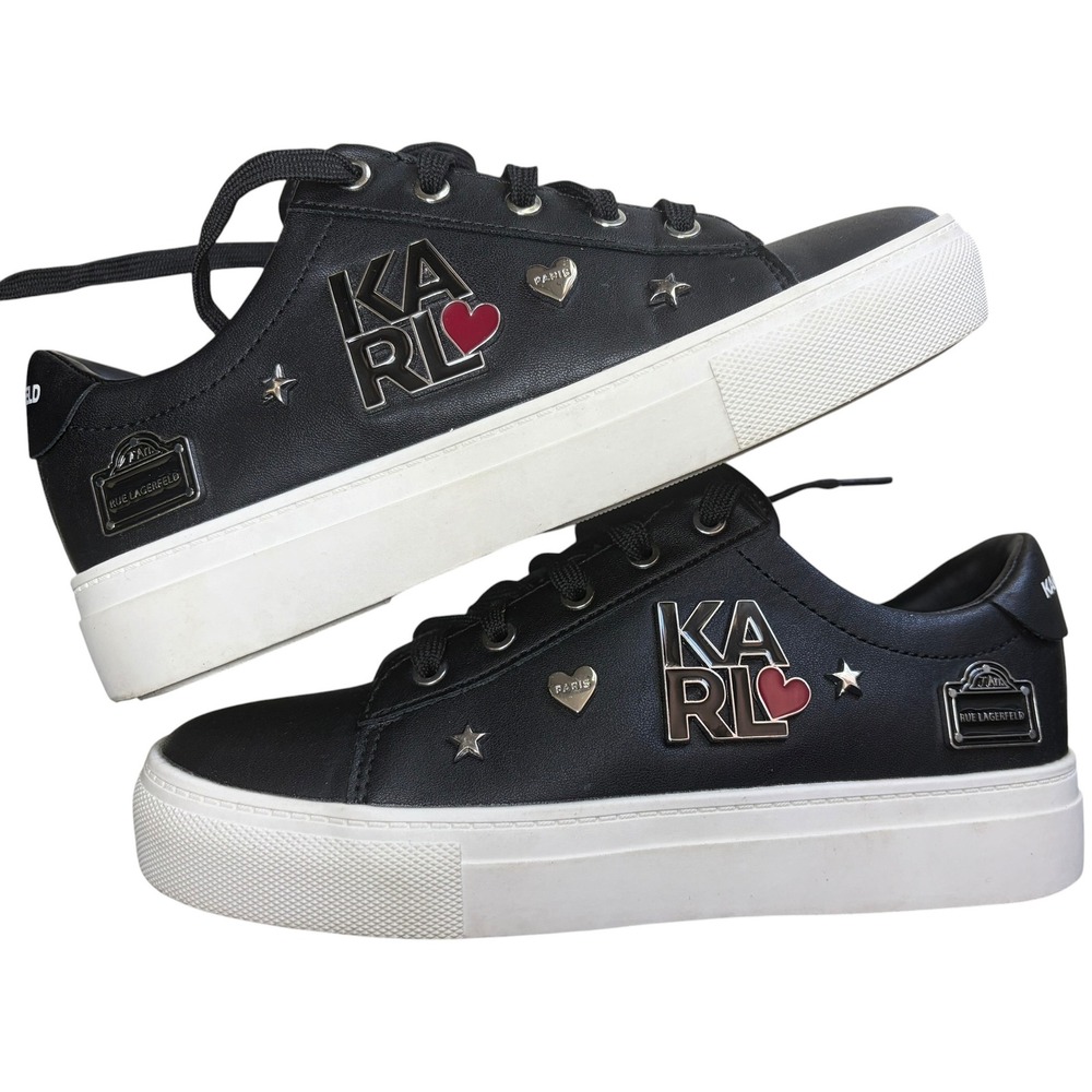 Karl Lagerfeld Paris Cammy Rue Black Heart Star Charm Sneakers Womens 6.5M